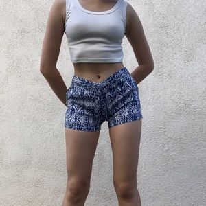 blue patterned shorts